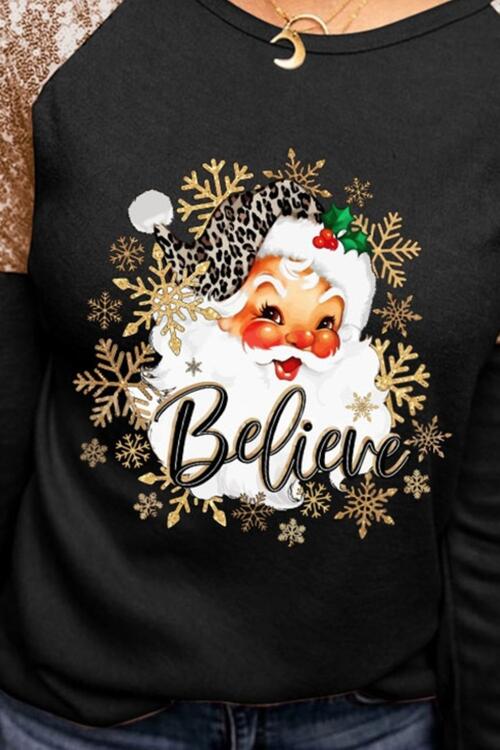 BELIEVE Blusa de manga larga con cuello redondo y lentejuelas