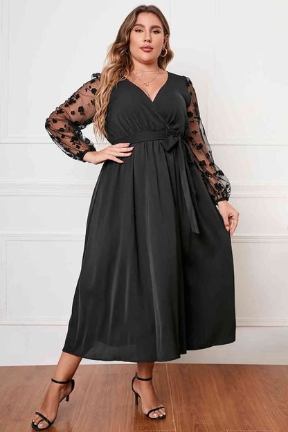 Plus Size Surplice Neck Tied Dress