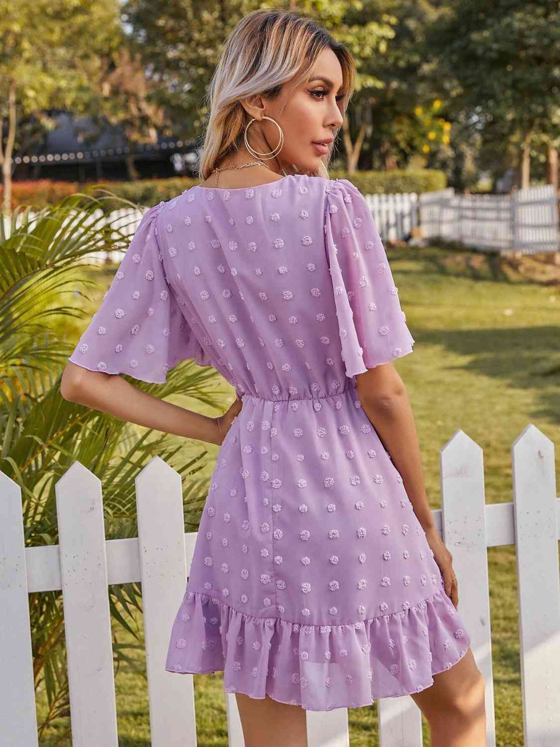 Swiss Dot Surplice Neck Dress