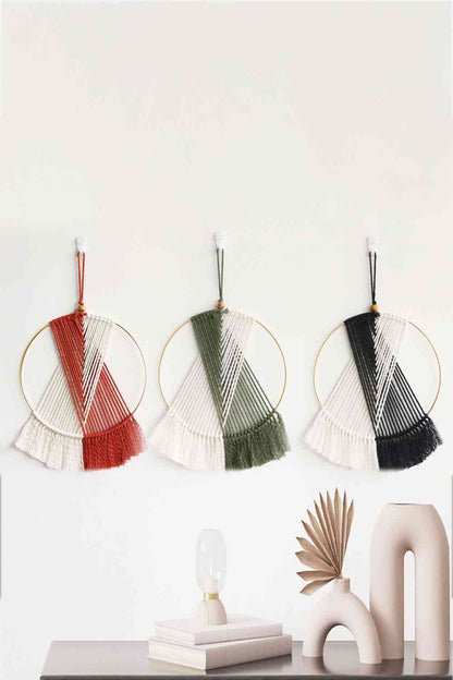 Contrast Fringe Round Macrame Wall Hanging