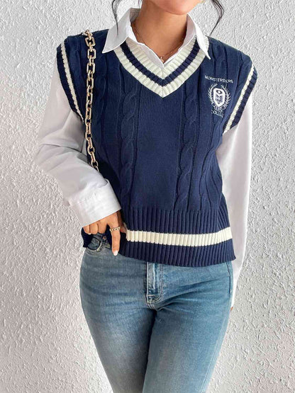 Gilet pull à col en V en tricot torsadé