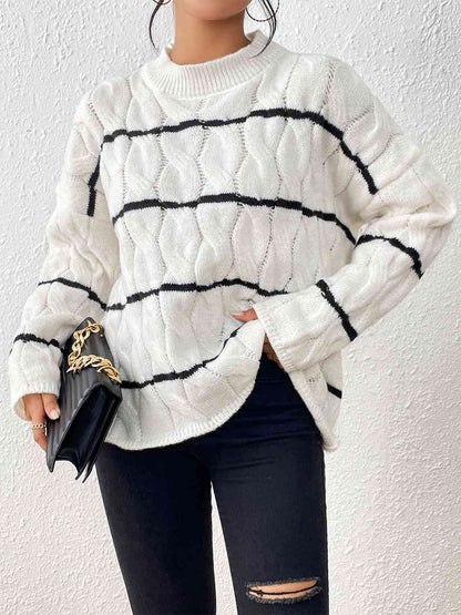 Pull rayé en maille torsadée