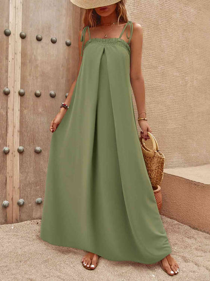 Tie-Shoulder Smocked Maxi Dress