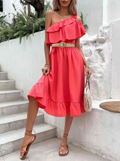 One-Shoulder Ruffle Hem Dress