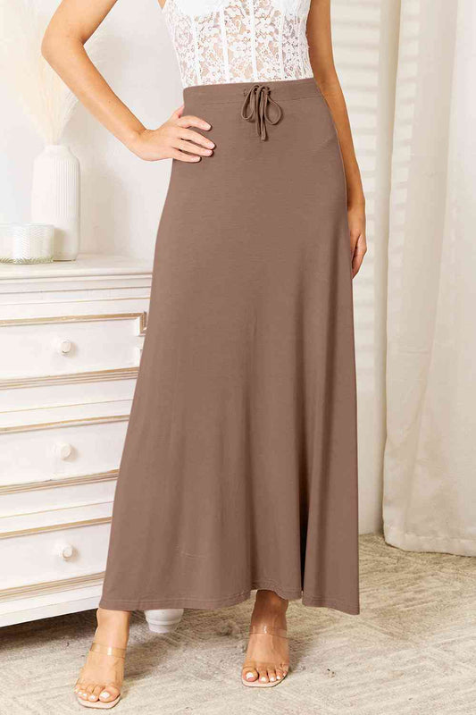 Double Take Pleine Taille Rayonne Douce Cordon Taille Maxi Jupe Rayonne