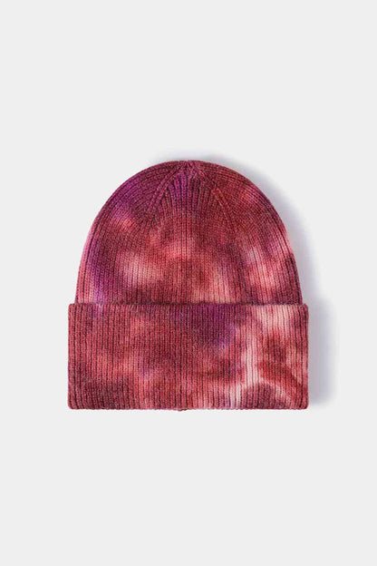 Gorro de punto acanalado con puños teñidos anudados