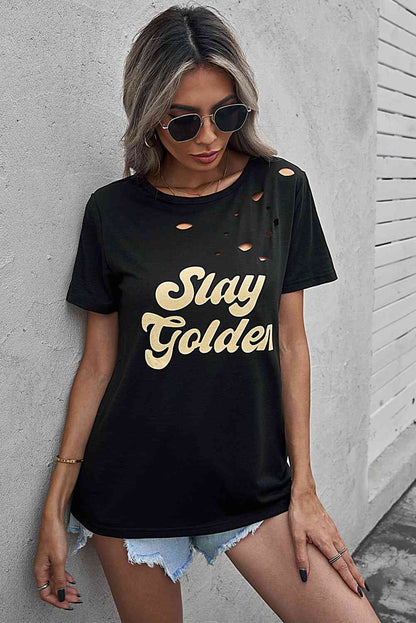 SLAY GOLDEN T-shirt à col rond effet vieilli