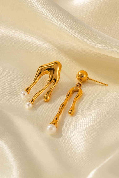 Boucles d'oreilles pendantes en plaqué or 18 carats avec perles synthétiques