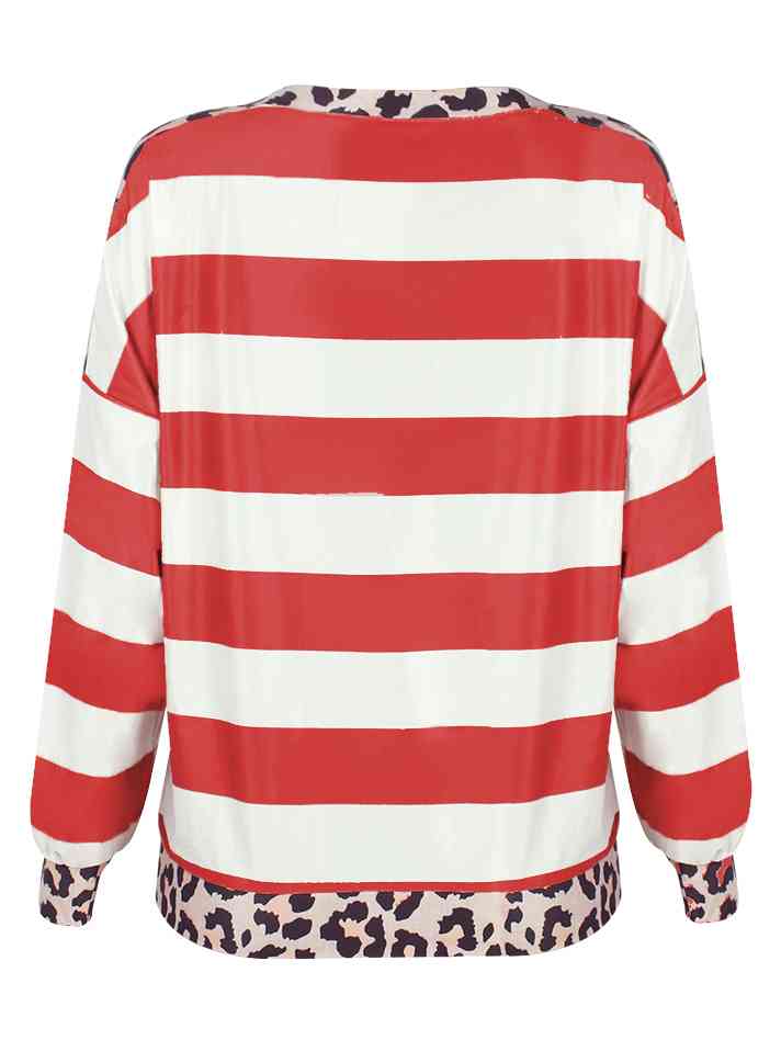 Striped Leopard Long Sleeves Top