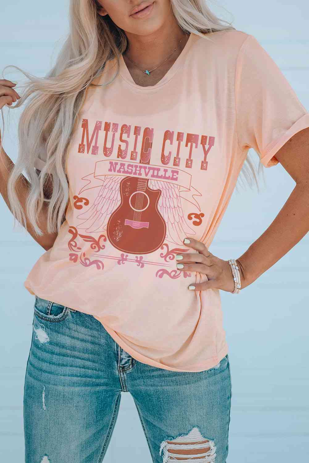 MUSIC CITY T-shirt à manches courtes avec revers