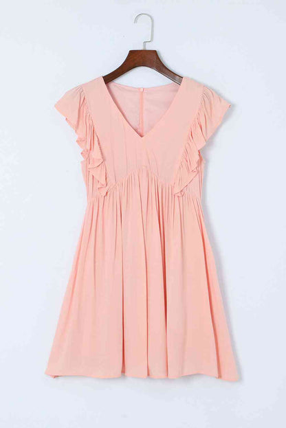 V-Neck Flutter Sleeve Dress