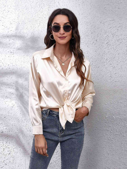 Collared Neck Buttoned Long Sleeve Shirt