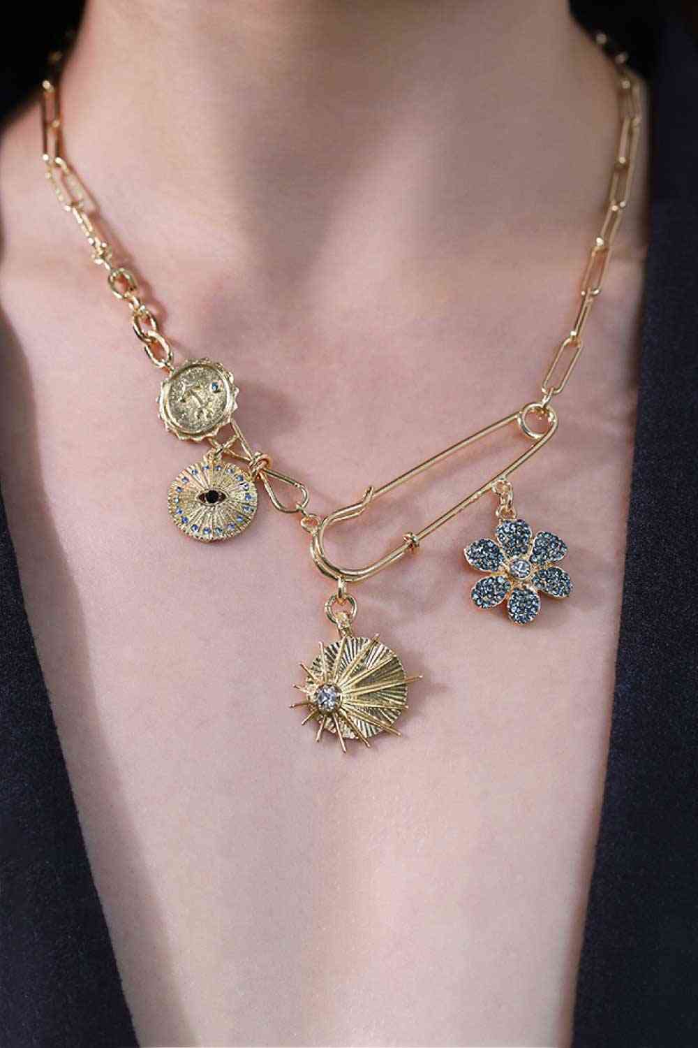 5-Piece Wholesale Rhinestone Flower Paperclip Chain Necklace