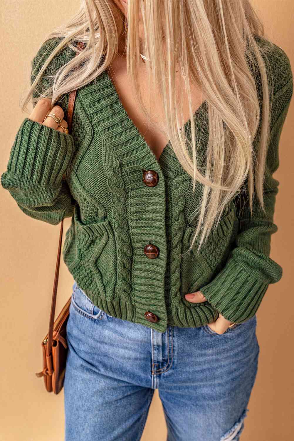 Cardigan boutonné en tricot mélangé à droite tissé avec poches