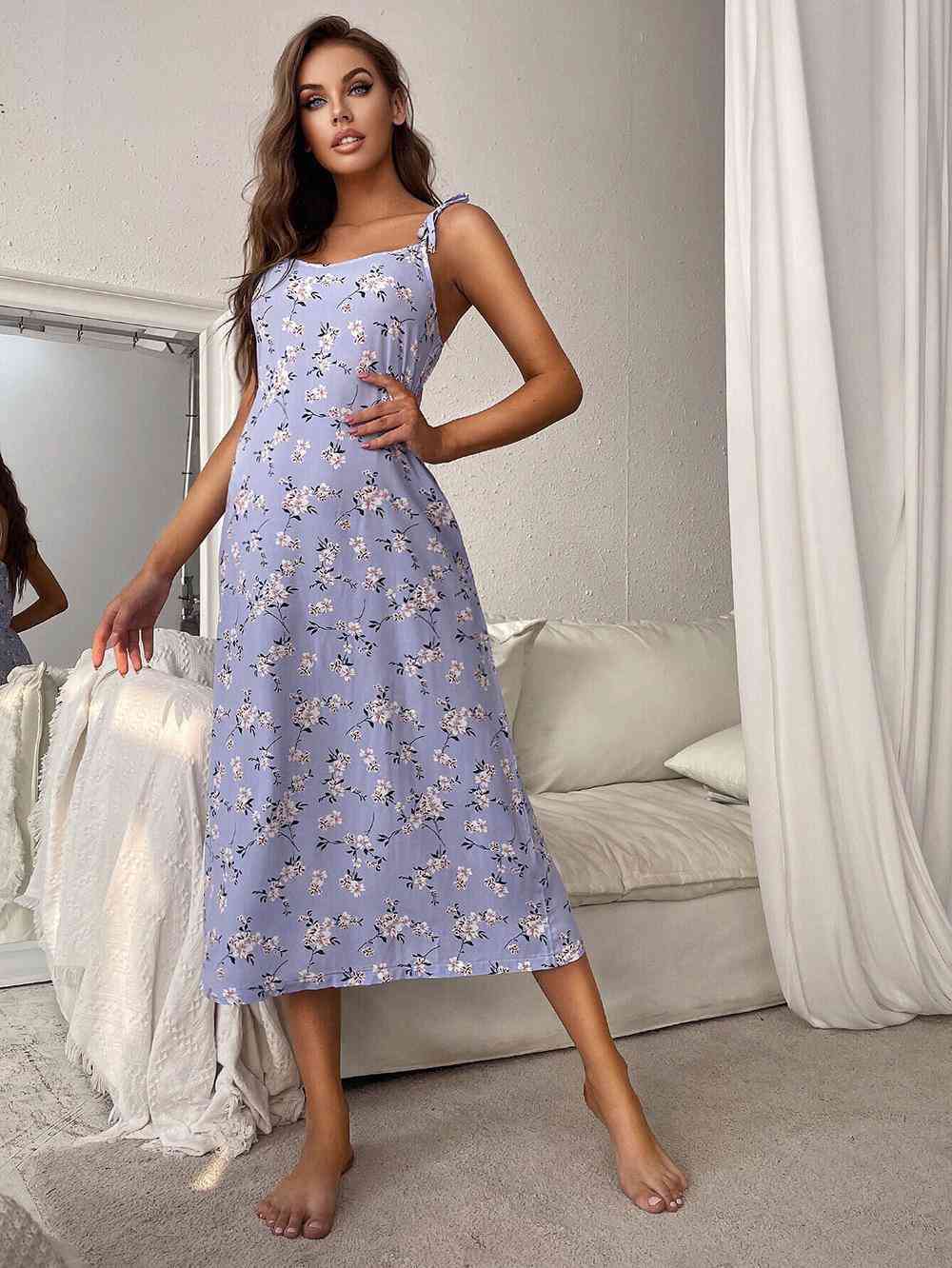 Vestido de noche midi con hombros anudados y estampado