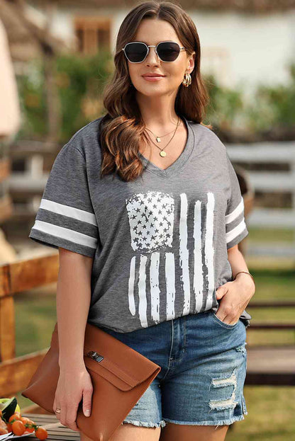 Plus Size US Flag Graphic V-Neck Tee