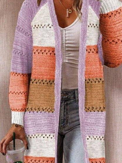 Cardigan ajouré à blocs de couleurs ouvert sur le devant