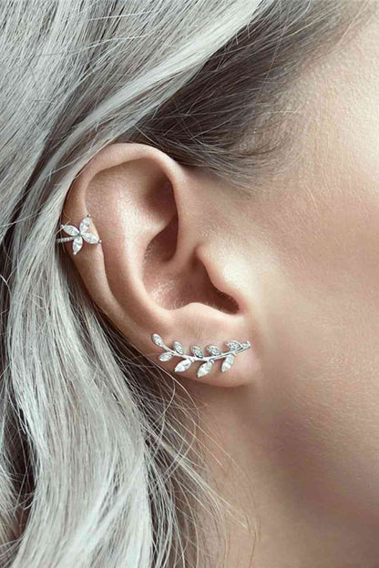 Boucle d'oreille à manchette unique en argent sterling 925 avec zircon incrusté