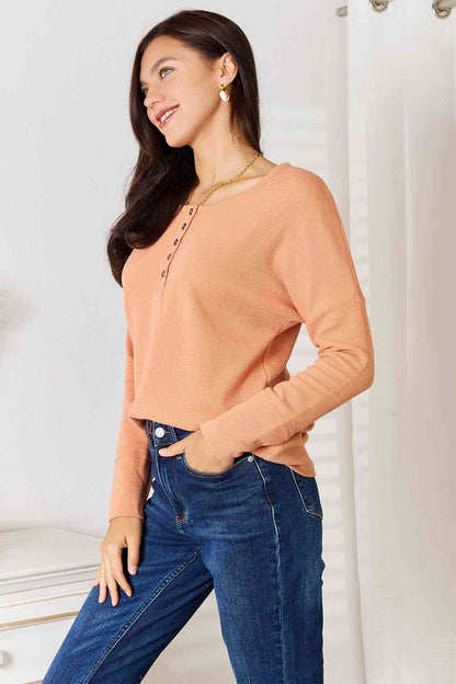 Basic Bae Half Button Long Sleeve Top