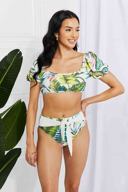 Marina West Swim Vacay Ready - Bikini à manches bouffantes à fleurs