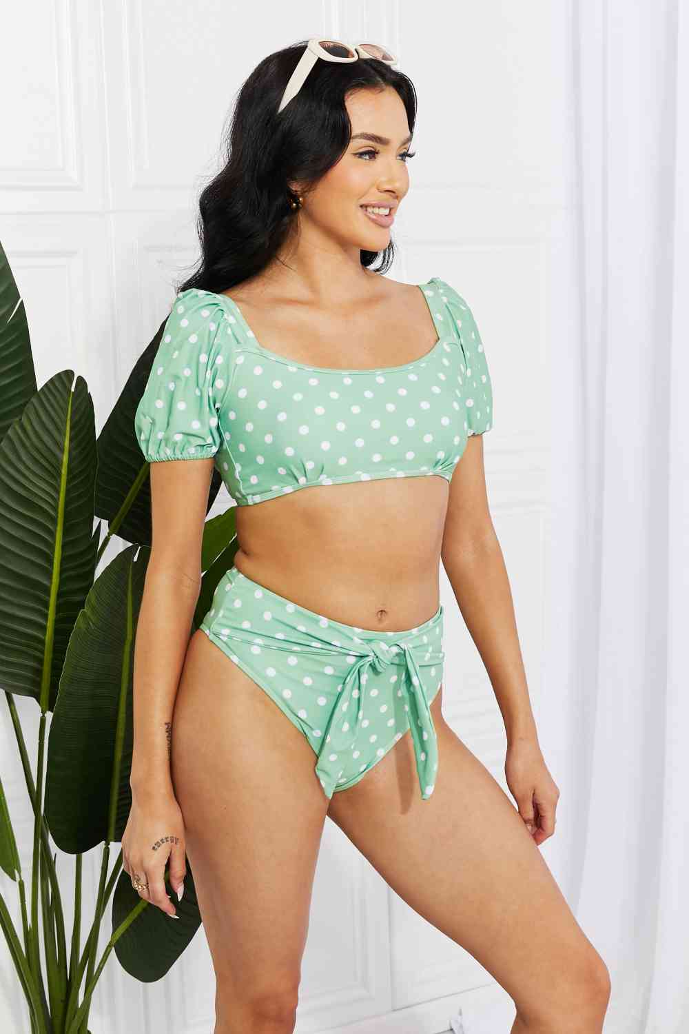 Marina West Swim Vacay Ready - Bikini à manches bouffantes en feuille de gomme