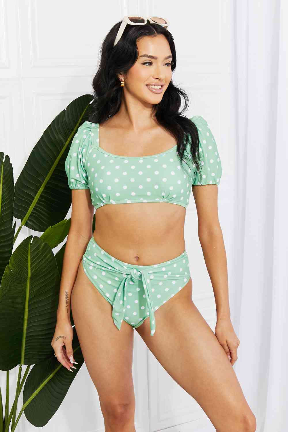 Marina West Swim Vacay Ready - Bikini à manches bouffantes en feuille de gomme