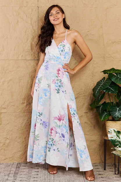 Robe longue sans manches à imprimé floral coloré OneTheLand