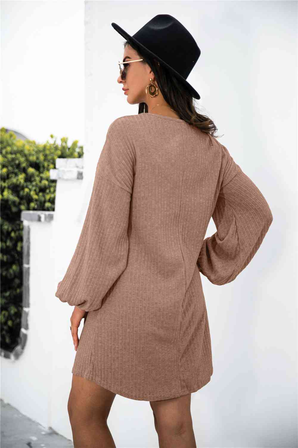 Balloon Sleeve Crisscross Detail Knit Dress