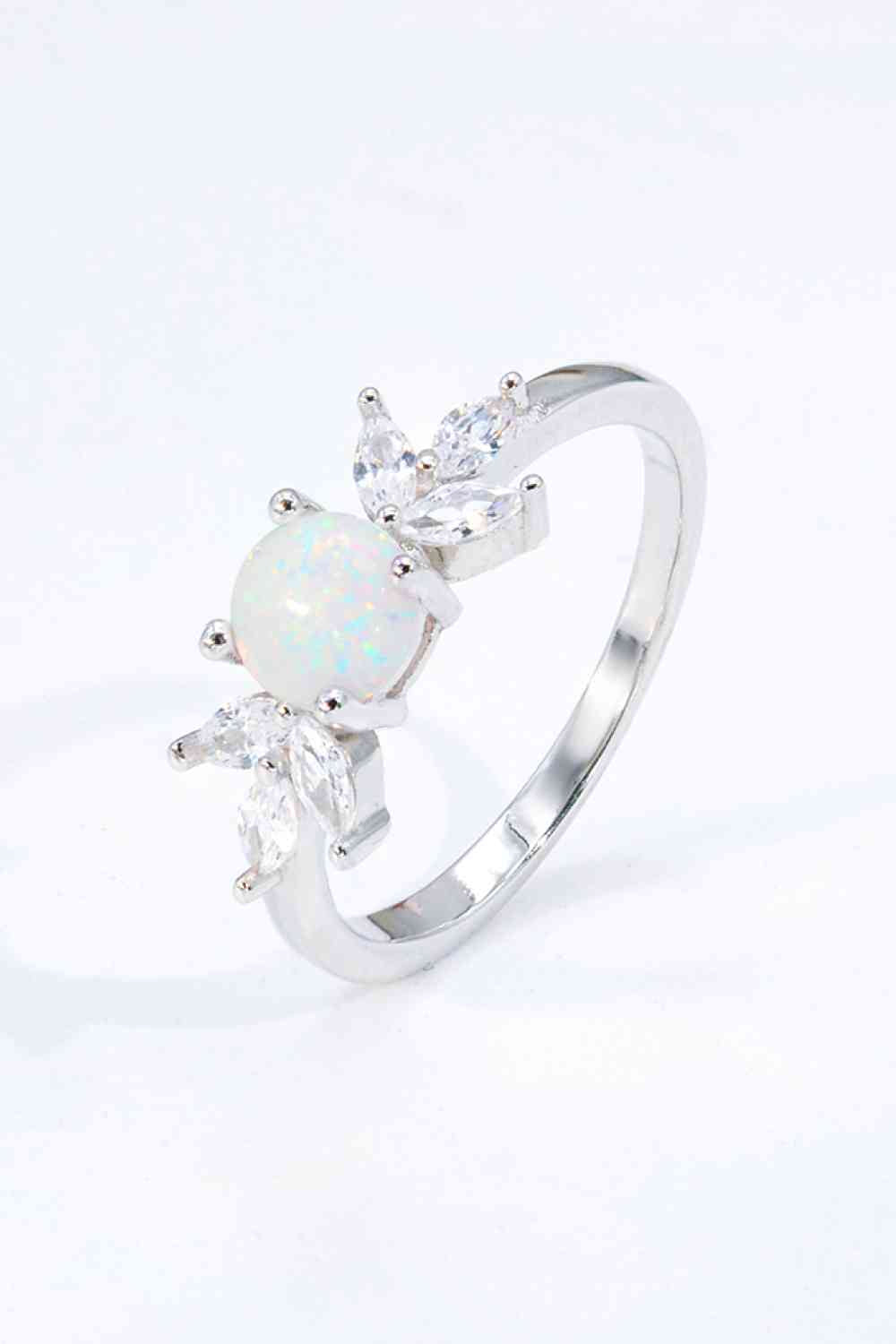 925 Sterling Silver Opal and Zircon Ring