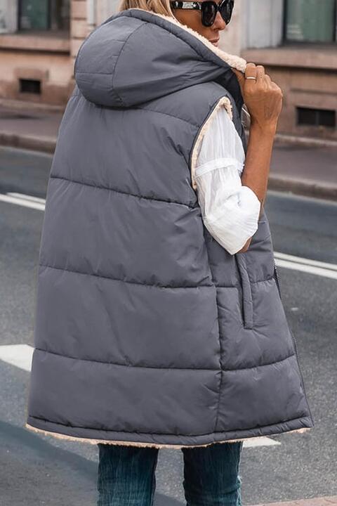 Gilet long à capuche zippé