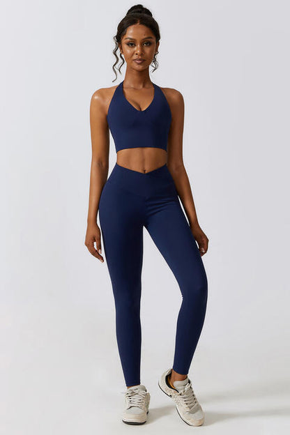 Conjunto de leggings y sujetador deportivo cruzado