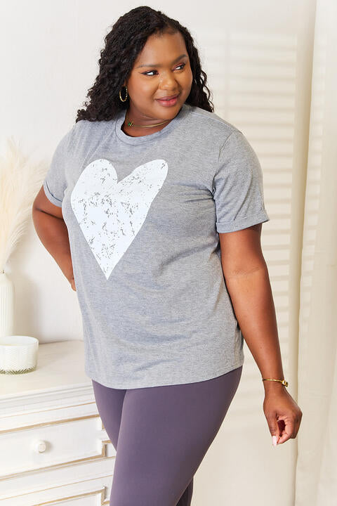 T-shirt à manches courtes à revers avec graphique Simply Love Heart