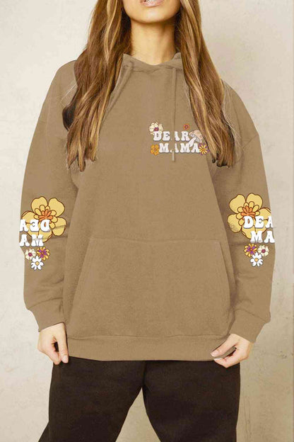 Sudadera con capucha y estampado de flores de tamaño completo DEAR MAMA de Simply Love Simply Love