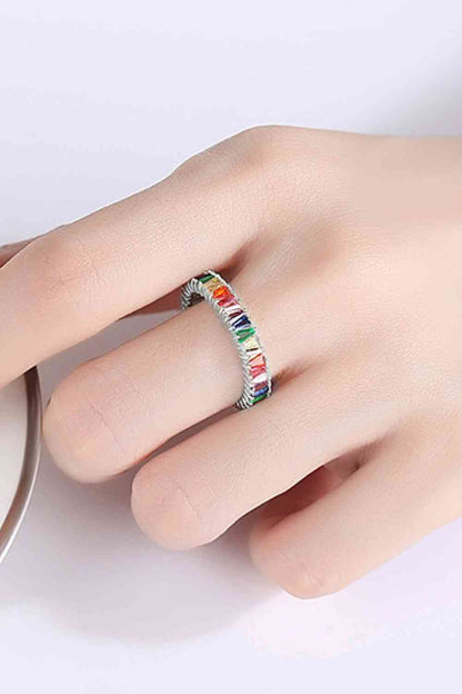 Bague en argent sterling 925 avec zircons cubiques multicolores