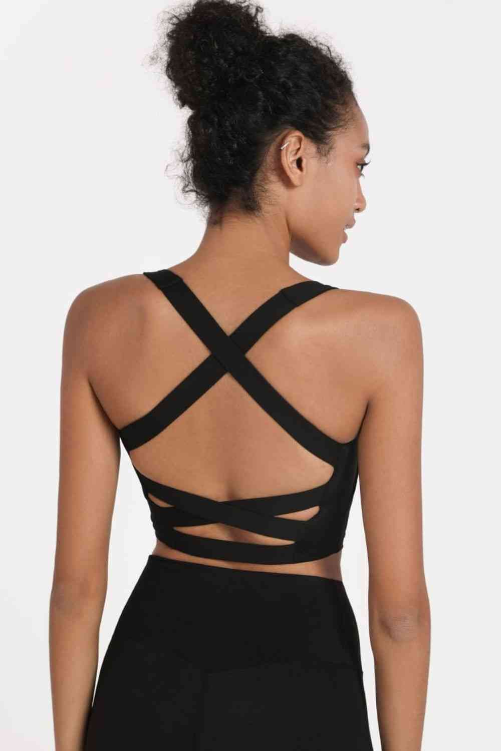 Camisole de sport courte croisée à dos ouvert