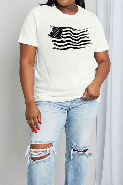 Simply Love T-shirt en coton avec motif drapeau américain pleine taille