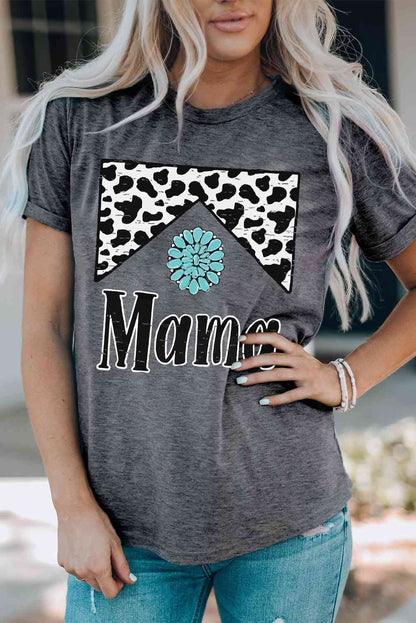 Camiseta con cuello redondo y manga con puños y gráfico MAMA