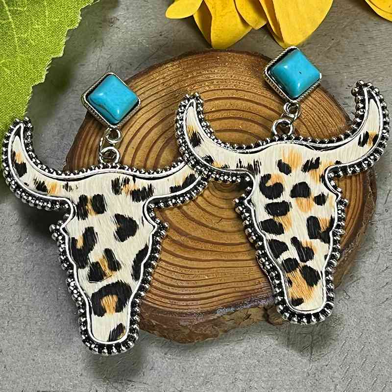 Boucles d'oreilles pendantes turquoise en forme de taureau