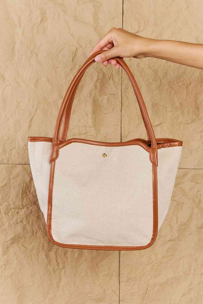 Fame Beach Chic Sac fourre-tout avec bordure en simili cuir ocre