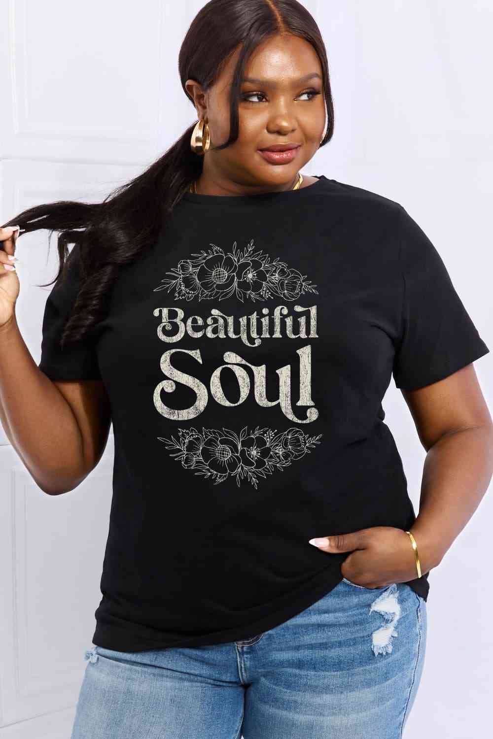 Camiseta de algodón con estampado BEAUTIFUL SOUL de tamaño completo de Simply Love