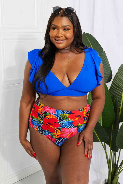 Ensemble de bikini taille haute à volants et fleurs