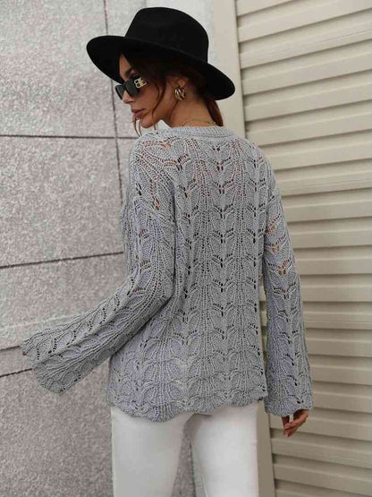 Openwork Dropped Shoulder Knit Top