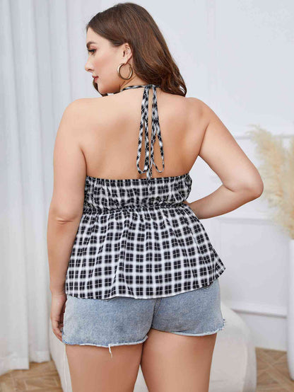 Camisole à Col Halter à Carreaux de Grande Taille