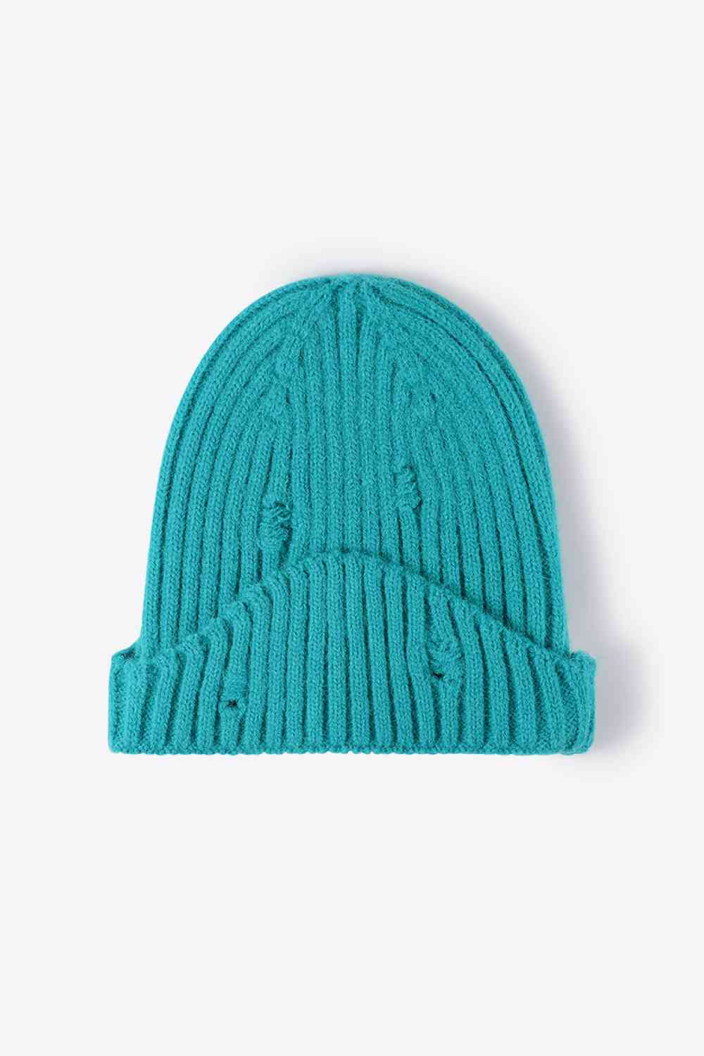 Gorro de punto de canalé desgastado