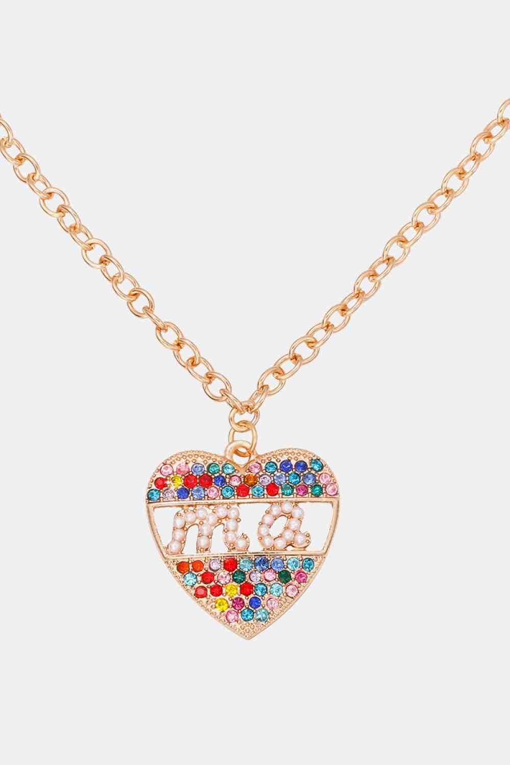 Heart Shape MA Rhinestone Pendant Necklace