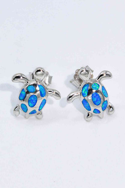 Boucles d'oreilles en plaqué platine avec tortue opale