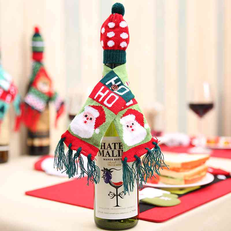 Gorro navideño y bufanda para decoración de botellas de vino