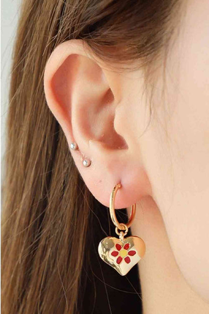 Boucles d'oreilles pendantes en forme de cœur en cuivre contrasté