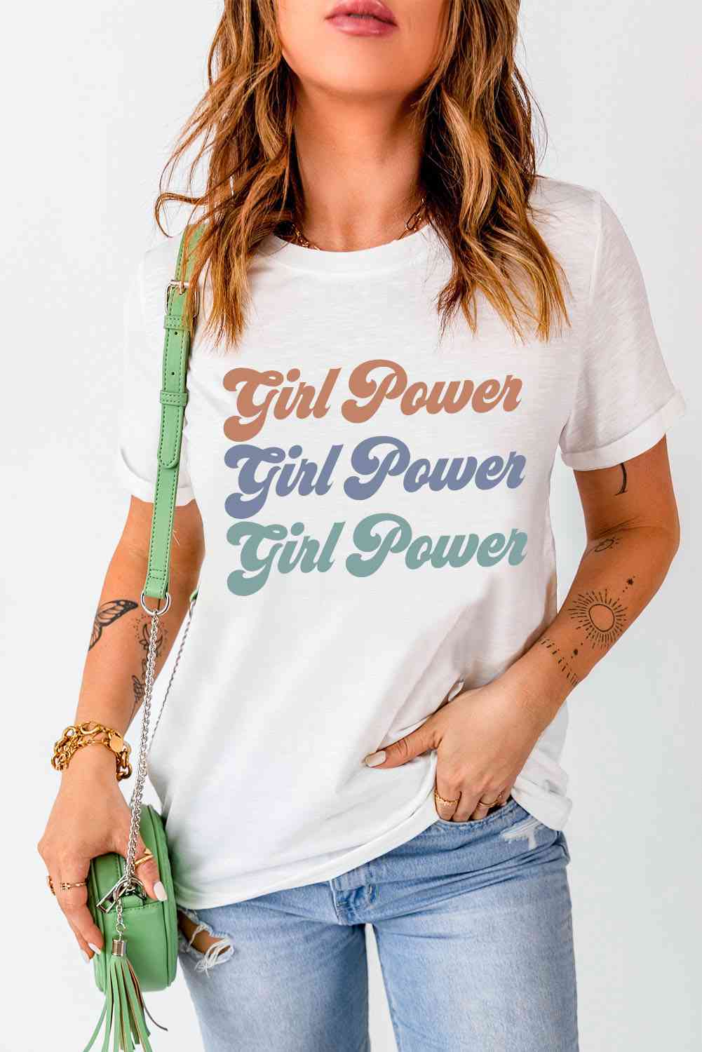 T-shirt graphique à col rond GIRL POWER