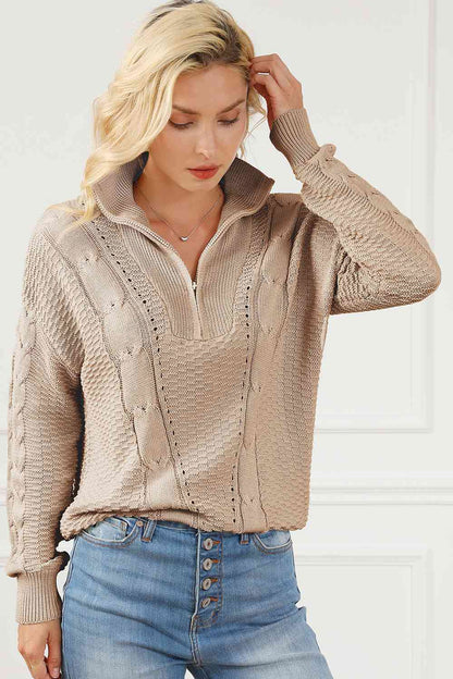 Pull à manches longues et demi-zip en tricot torsadé